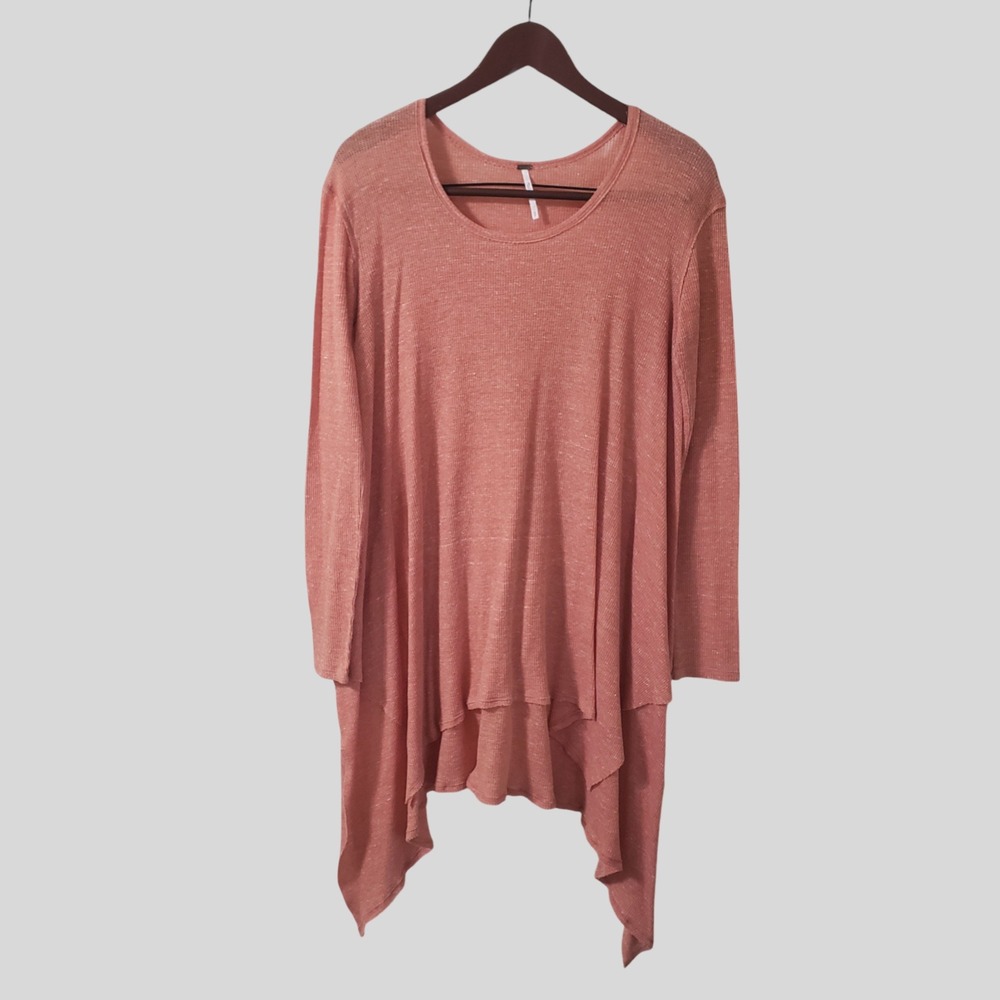 Free People Sharkbite Hem Waffle Knit Thermal Oversized Tunic Top Orange Small